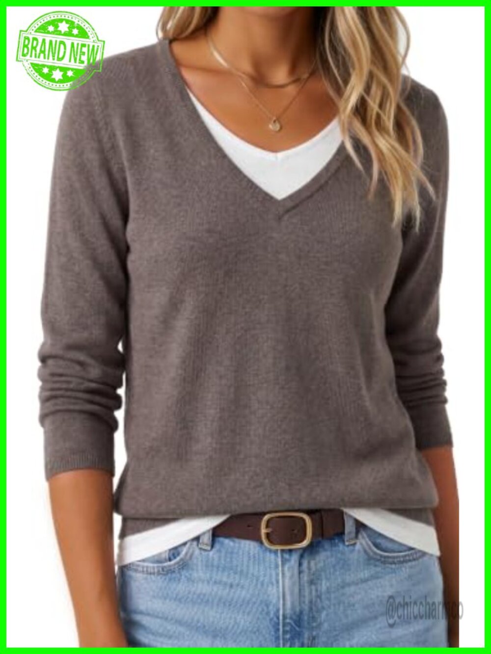 Wool Blend Patchwork V Neck Pullover Sweater Casual Top